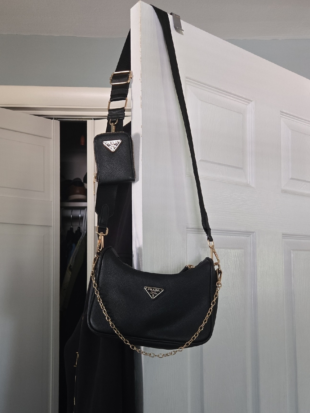 Designer Crossbody Shoulder Bag with Gold Hardware